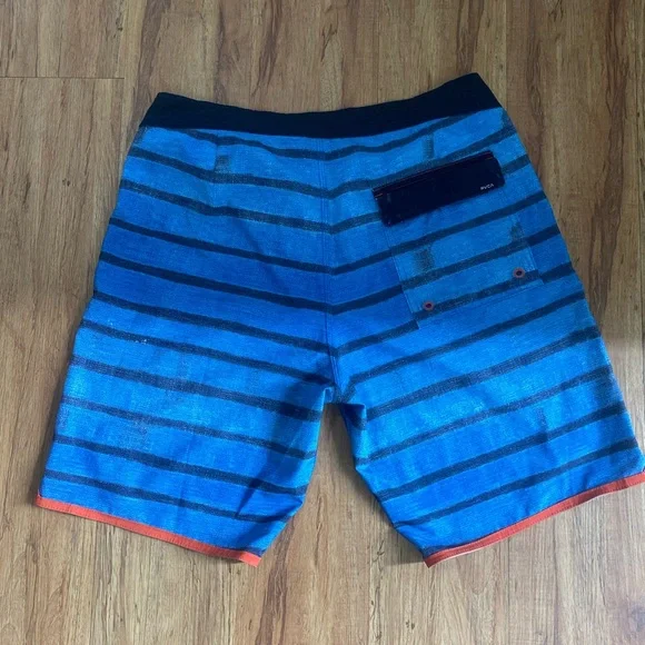 RVCA Blue and Black Board Shorts with Striped Design - Picture 7 of 8